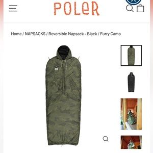 New! Poler “Camp & good vibes” reversible Napsack camo and orange, Size Large